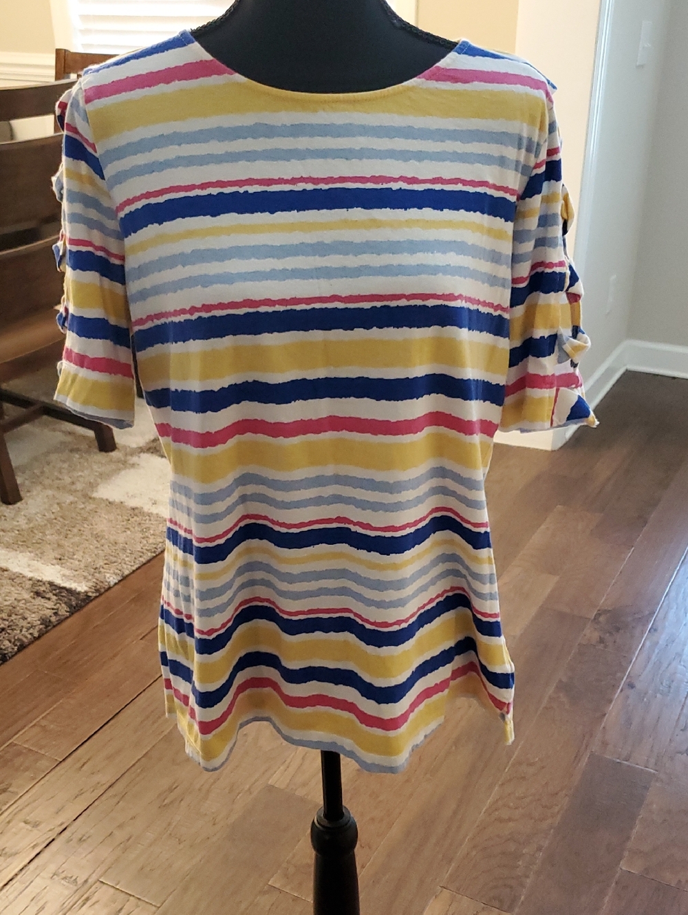 Kim Rogers Striped Short-Sleeve Top in Yellow, Blue & Pink